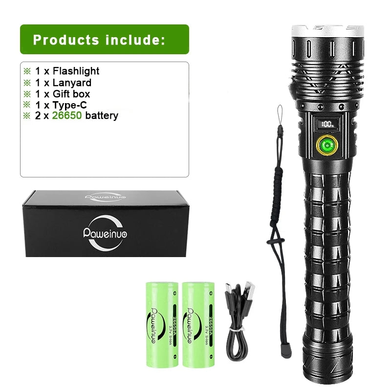 Most Powerful High Power Led flashlight 1000000LM XHP360 Rechargeable Led Flashlight Zoom Outdoor Tactical Lantern Hunting Torch