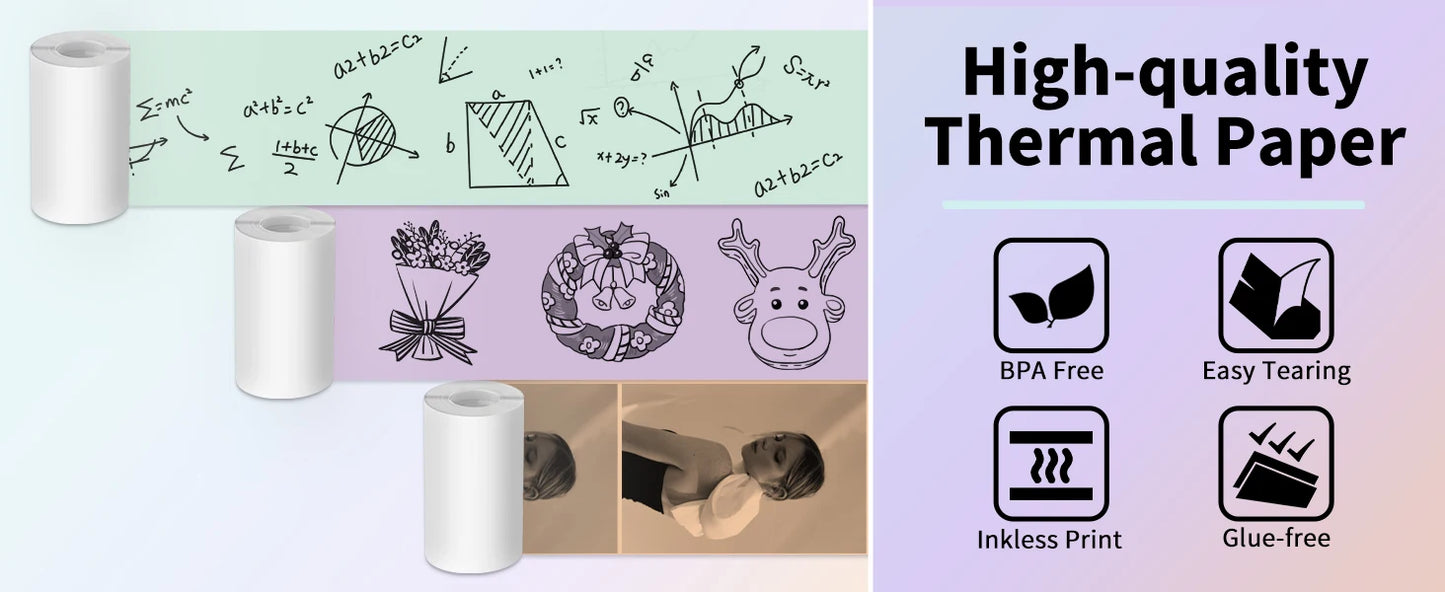 T02 Portable Printer Phomemo Mini Sticker Printer Self-adhesive Labels Inkless Sticker Printer for Journal, Notes, Photo, DIY