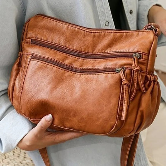 Washed leather women's bag 2024 European and American retro shoulder bag versatile large-capacity crossbody bag PU soft leather