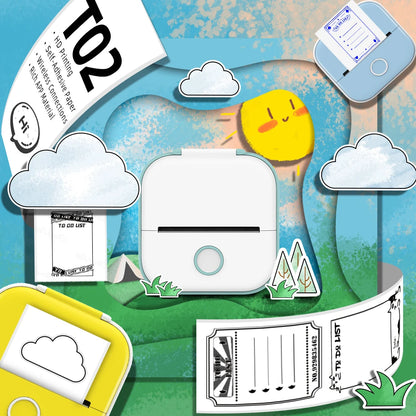 T02 Portable Printer Phomemo Mini Sticker Printer Self-adhesive Labels Inkless Sticker Printer for Journal, Notes, Photo, DIY