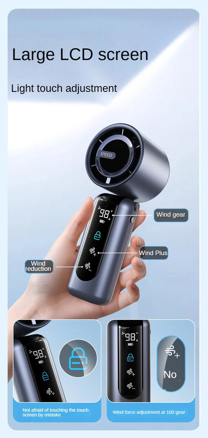 Handheld Fan Charging Portable Mini Fan Long Battery Life USB Digital Display 100-speed Handheld High-Speed Turbofan