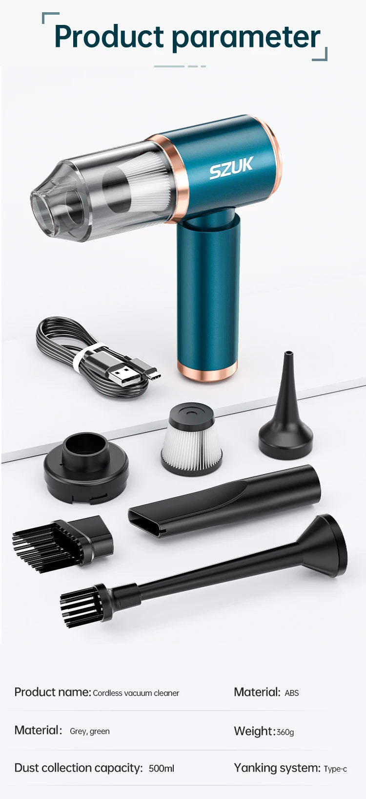 SZUK Car Vacuum Cleaner Strong Suction Wireless Portable Cleaning Machine Handheld Mini Vacuum Cleaner for Car Home and Keyboard