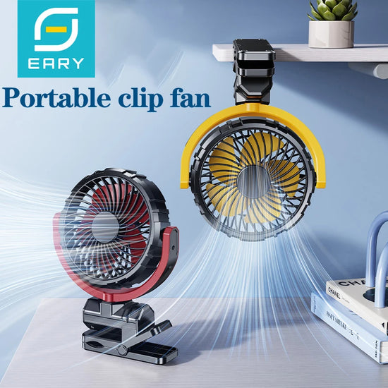 Eary Portable Car Clip On Fan Battery Operated 3 Speed Wind 900 Rotate Quiet Small Air Cooling Fan For Desk Camping Stroller Fan