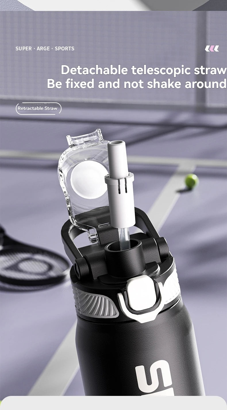 Insulated Water Bottle Thermal Stainless Steel Leak-proof Vacuum Flask Rope with Cup Portable Hiking Cycling