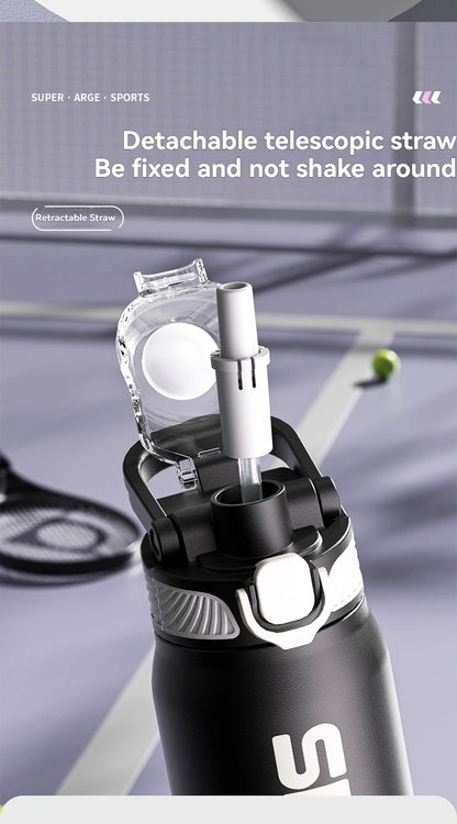 Insulated Water Bottle Thermal Stainless Steel Leak-proof Vacuum Flask Rope with Cup Portable Hiking Cycling