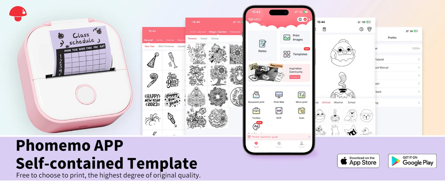 T02 Portable Printer Phomemo Mini Sticker Printer Self-adhesive Labels Inkless Sticker Printer for Journal, Notes, Photo, DIY