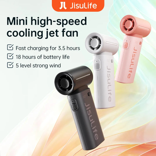 JISULIFE Handheld Turbo Fan,Super Strong Wind,5 Speeds,Long Battery Life,5000mAh,USB Rechargeable,Multipurpose Pocket Fan
