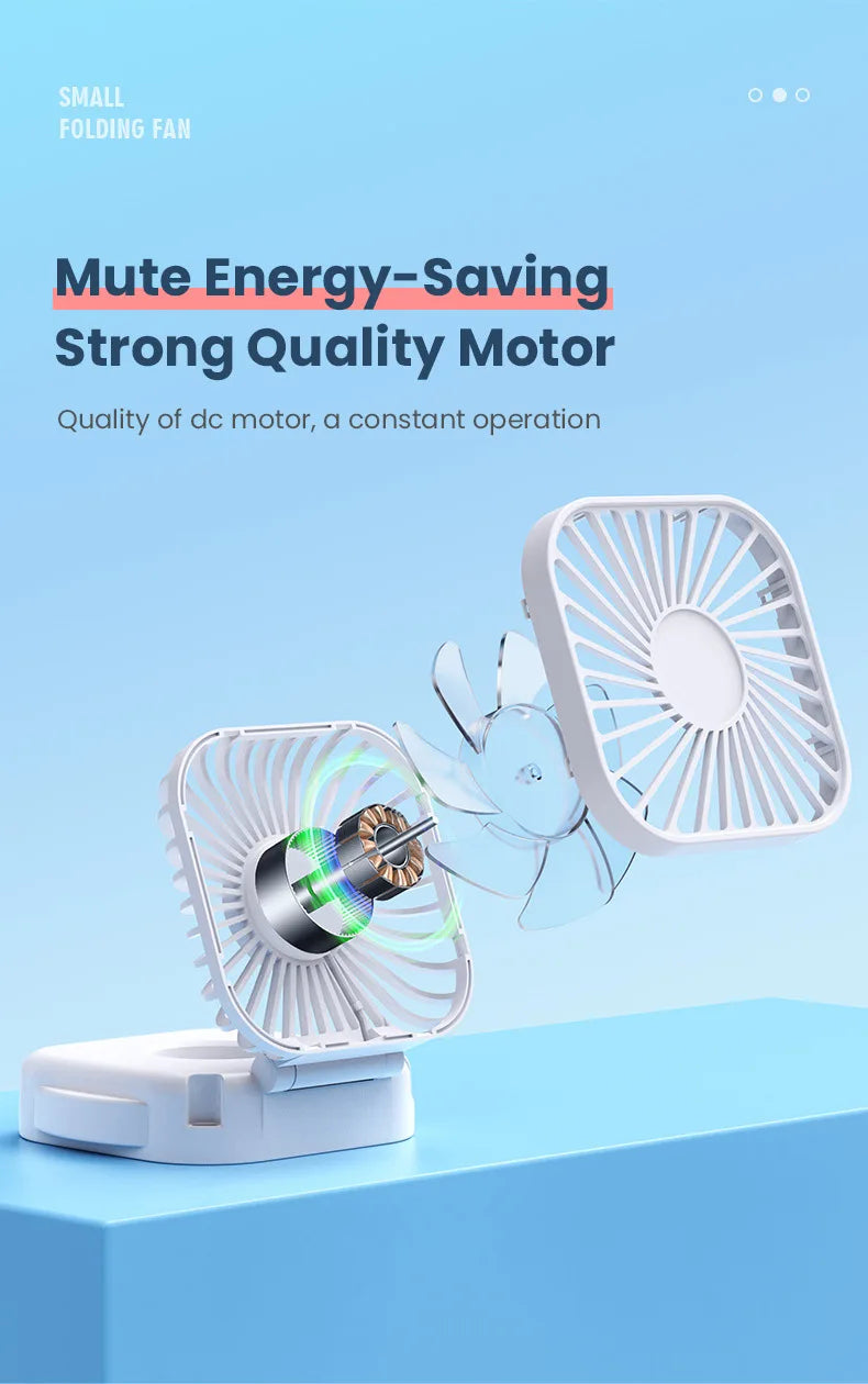 Handheld Portable Fan with Mirror, Mini Fan Small Personal Fan, 500mAh USB Rechargeable Neck Fan Foldable, Quiet Pocket Fan
