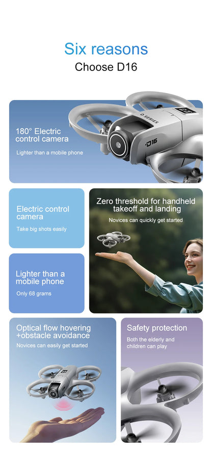 2025 NEW D16 Mini Drone 8K WIFI GPS Professional HD Aerial Photography Remote Control Aircraft HD Dual Camera Quadcopter Toy UAV