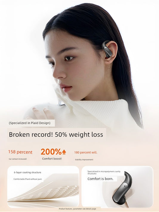 2025 New Arrival Half in-Ear Wireless Bluetooth Headset Ultra-Long Life Battery Non in-Ear Noise Reduction Sports Running for a Long Time without Pain