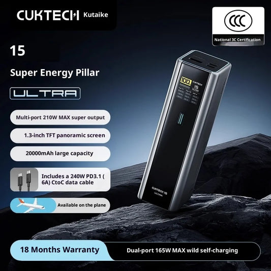 Cuktech 15 Ultra 20000mah Power Bank 210w Max Output 165w Ultra Fast Self-Charging Digital Display Power Bank ADC for iPhone