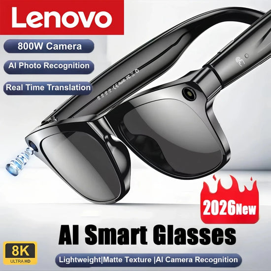 Lenovo New Upgrade Smart AI Glasses 1600W HD 8K Shooting Camera Photo Voice Call Translation Bluetooth AI Motorcycle Glasses