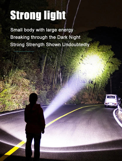 High Strong Power LED Flashlight Built-in Battery Type-C Rechargeable with Pen Clip Torch Outdoor Camping Emergency Lantern