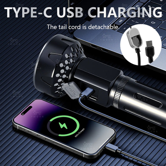 High Power LED Flashlights Built-in battery USB Rechargeable Strong Hand Light Multifunctional Torch Lamp For Emergency Camping