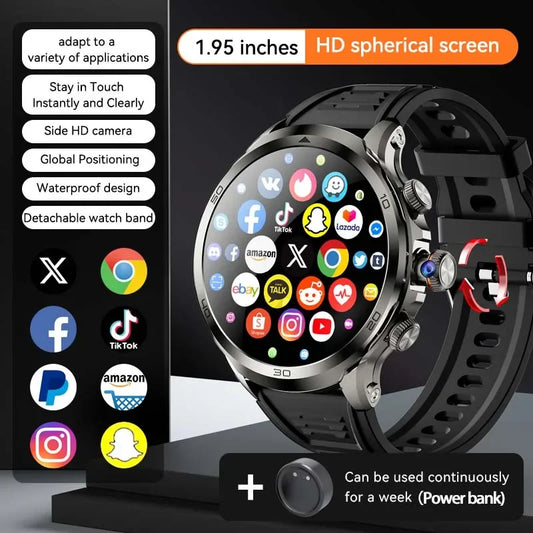 2025 NEW 4G Full Netcom H19 Smartwatch Android System 1.95 Inch 720*720 Amoled Screen 190° Rotating Camera Smart Watch GPS WIFI