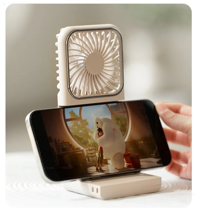 Portable Folding Electric Fan 3-in-1 Mini Handheld Cooling Fan Handheld with Power Bank Makeup Mirror Student Small Fan Outdoor