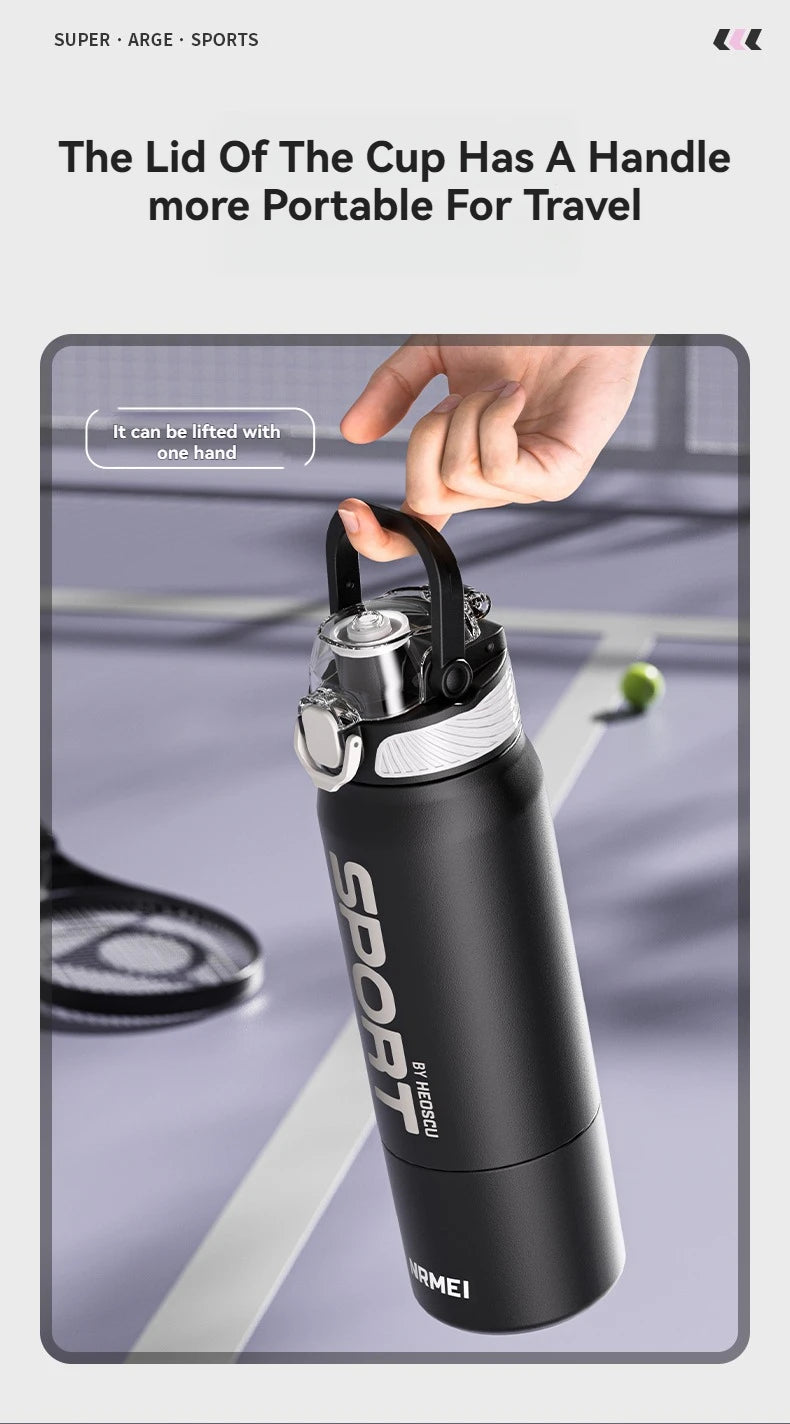 Insulated Water Bottle Thermal Stainless Steel Leak-proof Vacuum Flask Rope with Cup Portable Hiking Cycling