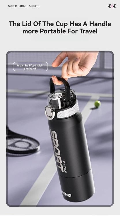 Insulated Water Bottle Thermal Stainless Steel Leak-proof Vacuum Flask Rope with Cup Portable Hiking Cycling