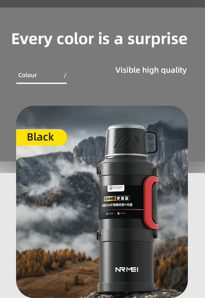 Stainless Steel Thermos Bottle with Handle Outdoor Portable Large Capacity Thermal Water Bottle ,Keep Hot and Cold for 72H