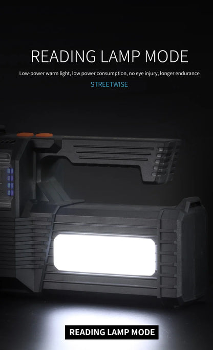 High Power Hand Lamp Solar Energy USB Rechargeable LED Flashlight Outdoor Camping Floodlight Emergency Power Torch Warning Light