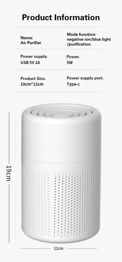 Air Purifiers Home Remove Smoke Odor Formaldehy Air Cleaner HEPA Filter PM 2.5 Air Freshener for Car Bedroom Small Air Purifier