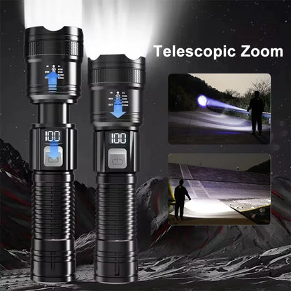 High Strong Power Led Flashlights 300000LM Tactical Torch with Display Light USB Charging Camping Fishing Defense Zoom Lantern