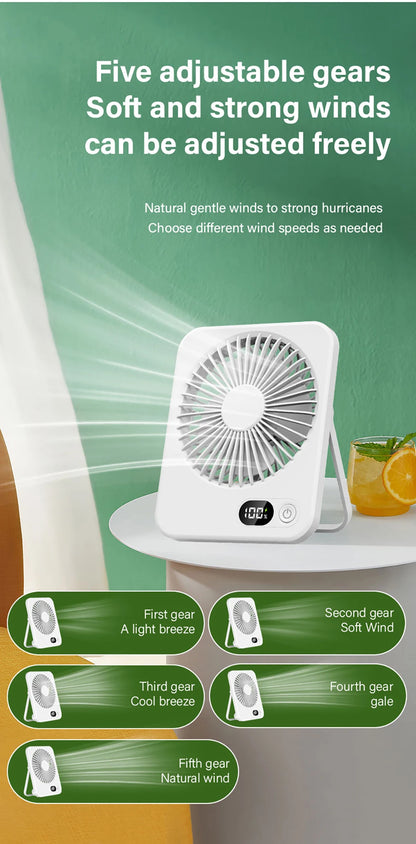 Desk Fan Portable Desktop Fan Mini USB Rechargeable Fans 5 Speed Adjustable 180° Foldable Portable Small Silent Fan for Office
