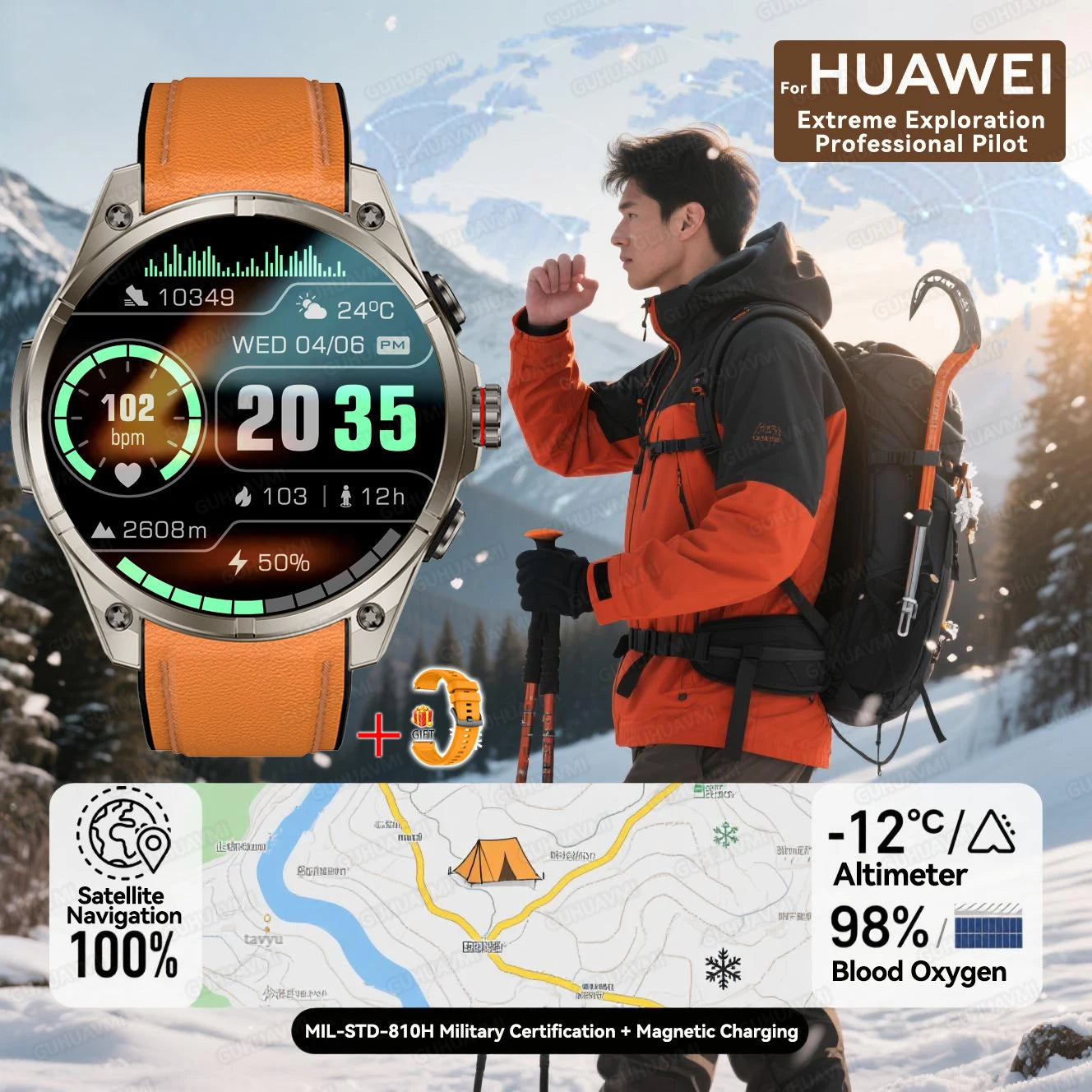 2025 New Premium GPS Smart Watches Outdoor Altimeter Barometer AMOLED Screen Built-in GPS Compass Military Sports Smartwatch Men