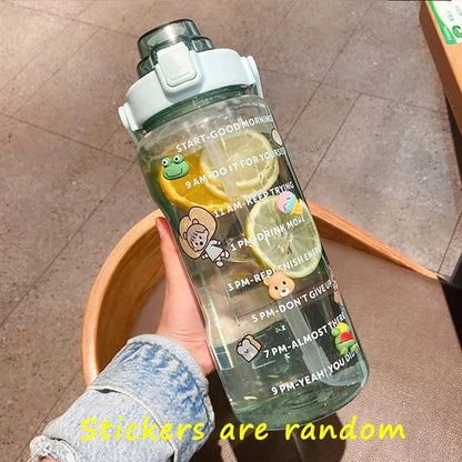 2L Sports Water Bottle with Straw Portable Large Capacity Water bottles Fitness Bike Cup Summer Cold Water Jug with Time Marker