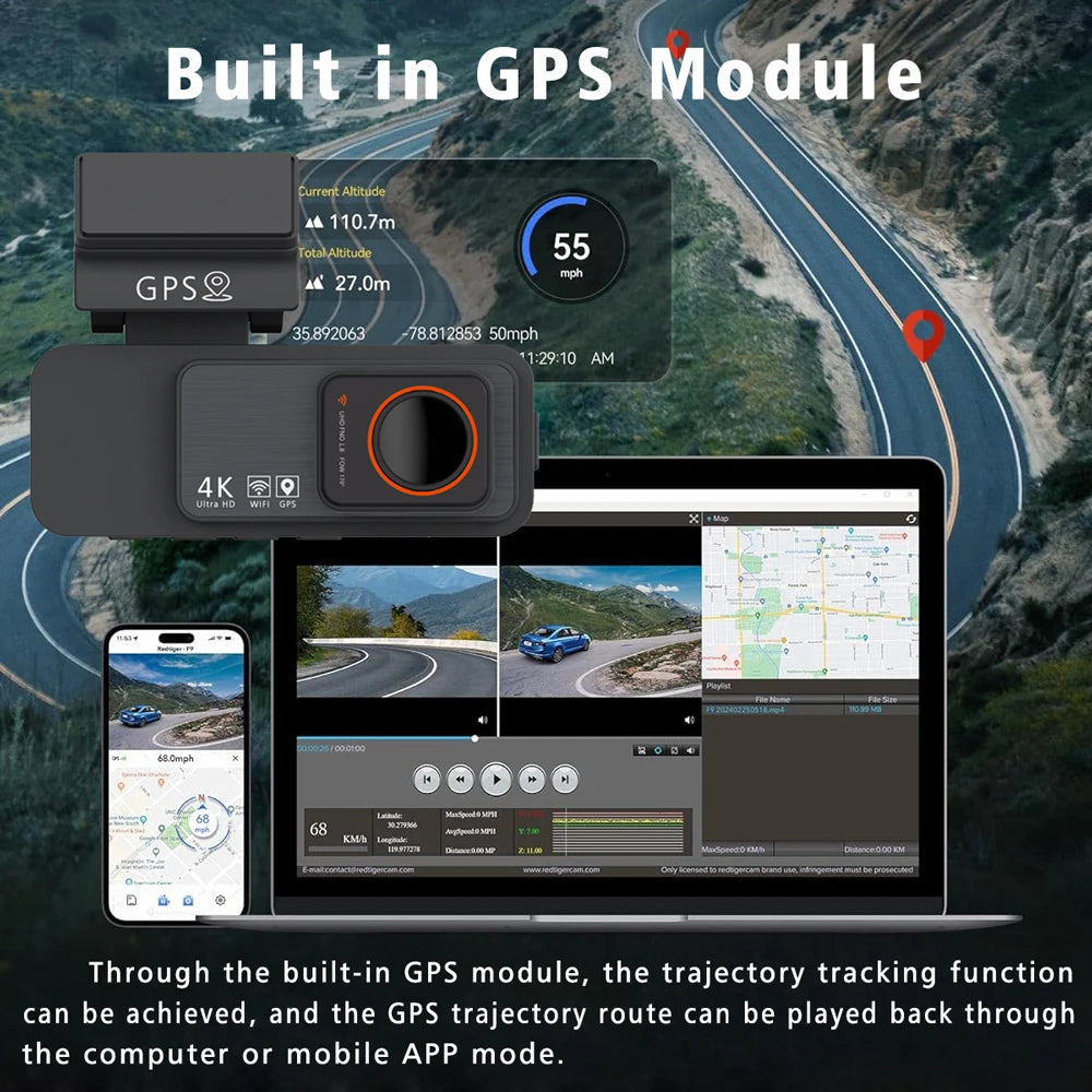 4K Dash Cam WIFI GPS Car DVR 2.5K Rear Camera Video Drive Recorder Dashcam Register Mini Black Box 24H Monitoring Night Vision