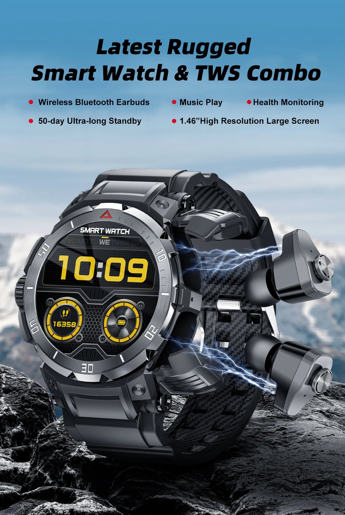 2025 New Smart Watch TWS 2-in-1 Wireless Headphone Music Call Men SmartWatch Health Monitoring Waterproof Sports Watch