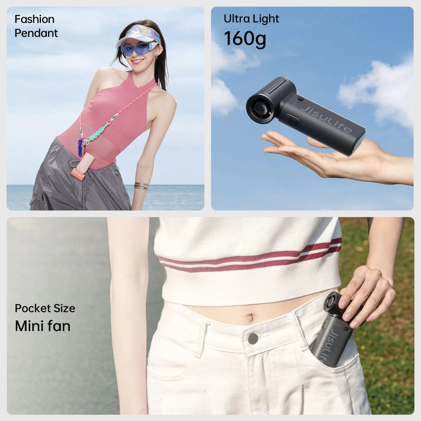 JISULIFE Handheld Turbo Fan,Super Strong Wind,5 Speeds,Long Battery Life,5000mAh,USB Rechargeable,Multipurpose Pocket Fan
