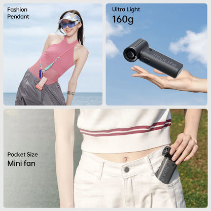 JISULIFE Handheld Turbo Fan,Super Strong Wind,5 Speeds,Long Battery Life,5000mAh,USB Rechargeable,Multipurpose Pocket Fan