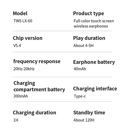LX-60 Full Touch Screen Headphones ANC Bluetooth 5.4 Noise Cancelling Earphones HiFi Stereo Wireless In-Ear ENC Earbuds With Mic