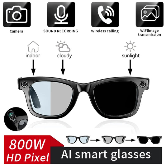 LIGE 800W Pixels Smart Glasses Recording Videos AI Photo Recognition Answer Translation 270mAh IP65 Waterproof Bluetooth Glasses