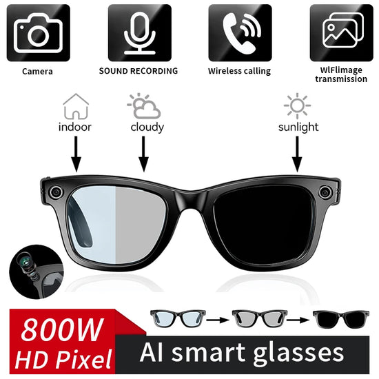 LIGE 800W Pixels Smart Glasses Recording Videos AI Photo Recognition Answer Translation 270mAh IP65 Waterproof Bluetooth Glasses