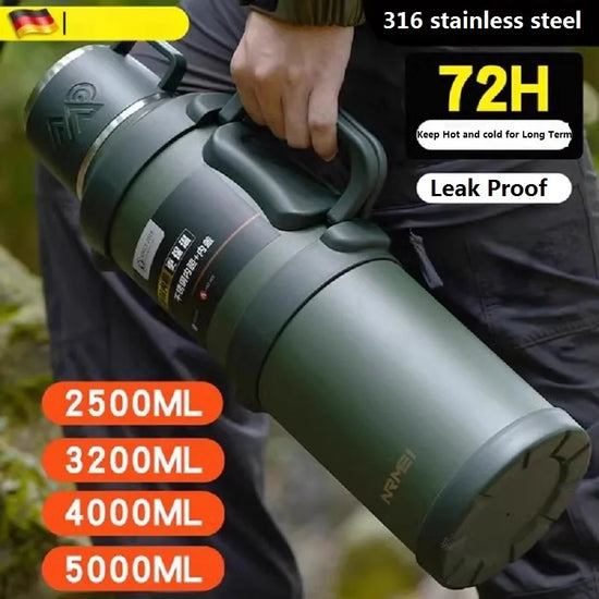 Stainless Steel Insulated Water Bottle with Handle Outdoor Portable Large Capacity Thermos Bottle,Keep Hot and Cold for 72H