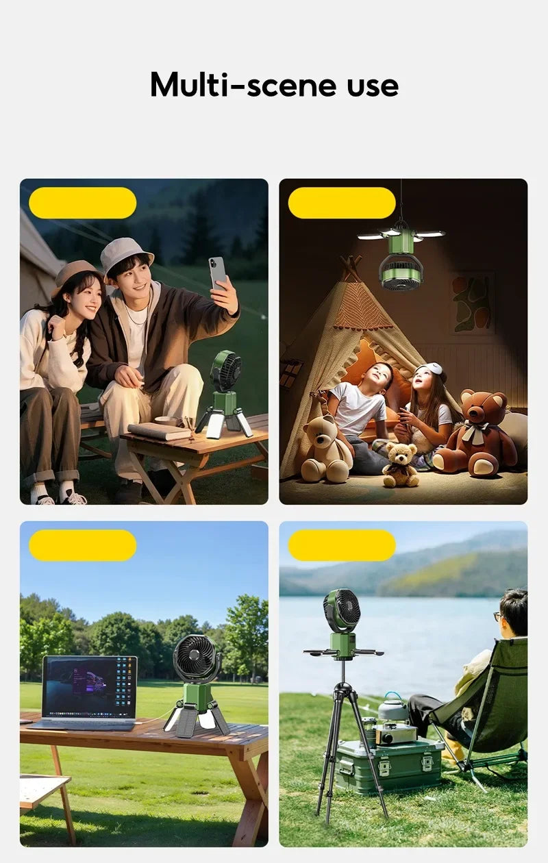 Eary Camping Solar Fan With 6000mAh Battery Powered Tent Camp Fan With Light 4 Speed Wind Adjustable Air Cooling Fan For Outdoor