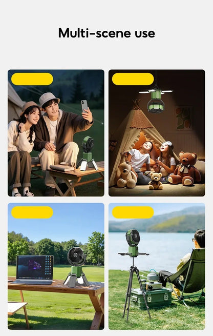Eary Camping Solar Fan With 6000mAh Battery Powered Tent Camp Fan With Light 4 Speed Wind Adjustable Air Cooling Fan For Outdoor