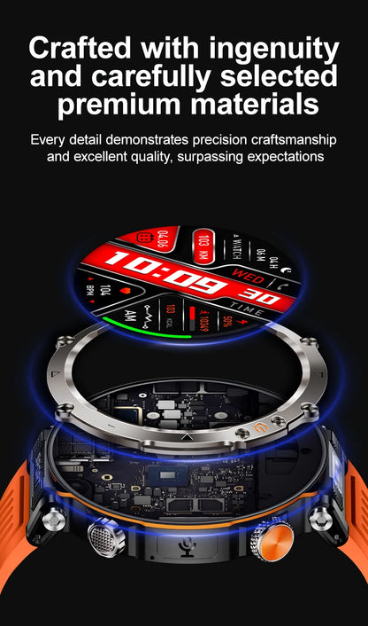 New 5ATM Outdoor Smart Watch Men 600mAh LED Flashlight SmartWatch Compass Bluetooth call Heart rate IP 68 Sports Smartwatch 2025