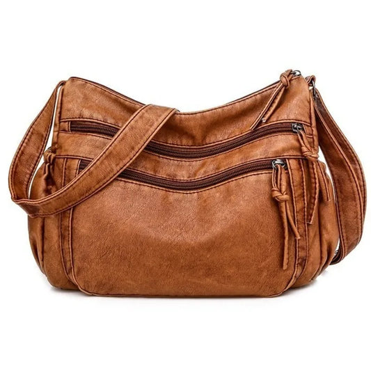 Washed leather women's bag 2024 European and American retro shoulder bag versatile large-capacity crossbody bag PU soft leather