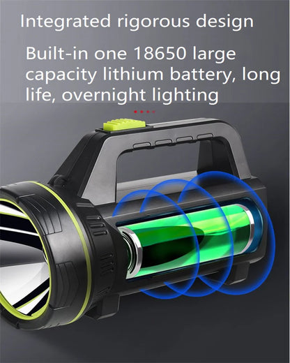 LED Strong Searchlight Flashlight Portable Hand Lamp Rechargeable 2 Lighting Modes Emergency Hiking Camping Energy Saving Torch