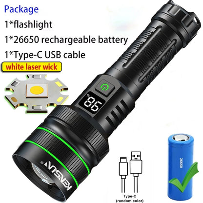 Super bright LED flashlight high power strong light long-range tactical flashlight, long outdoor hiking camping emergency light