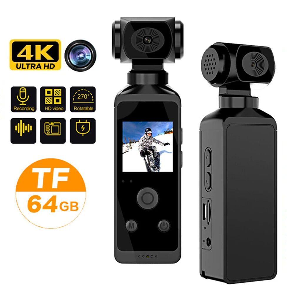 4K Pocket Camera 1080P WiFi Full HD Pocket Camera 270 Rotatable Mini Outdoor Sport DV With Waterproof Case Video Camcorders Gift