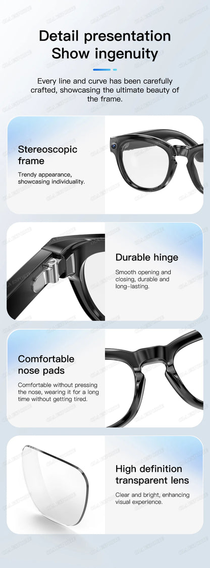 AI Smart Glasses Photo Sense Camera Bluetooth Music Call Intelligent Recording Ip65 Waterproof Bluetooth Sunglasses Men, Women