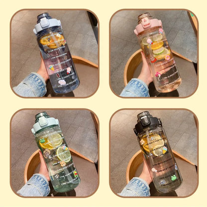 2L Sports Water Bottle with Straw Portable Large Capacity Water bottles Fitness Bike Cup Summer Cold Water Jug with Time Marker