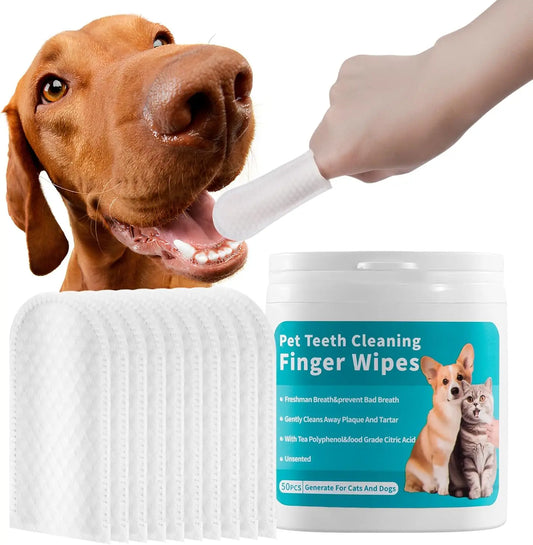 Dogs & CatsTeeth Cleaning Wipes, Pet Dental Finger Wipes for  Disposable Gentle Teeth Cleaning Pads Tooth Bad Breath Remove Plaque