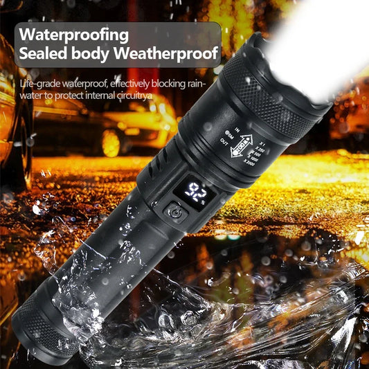High Strong Power LED Flashlights 2000LM Tactical Torch with Display Light USB Charging.