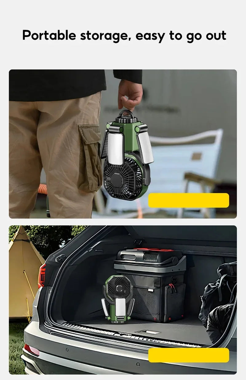 Eary Camping Solar Fan With 6000mAh Battery Powered Tent Camp Fan With Light 4 Speed Wind Adjustable Air Cooling Fan For Outdoor
