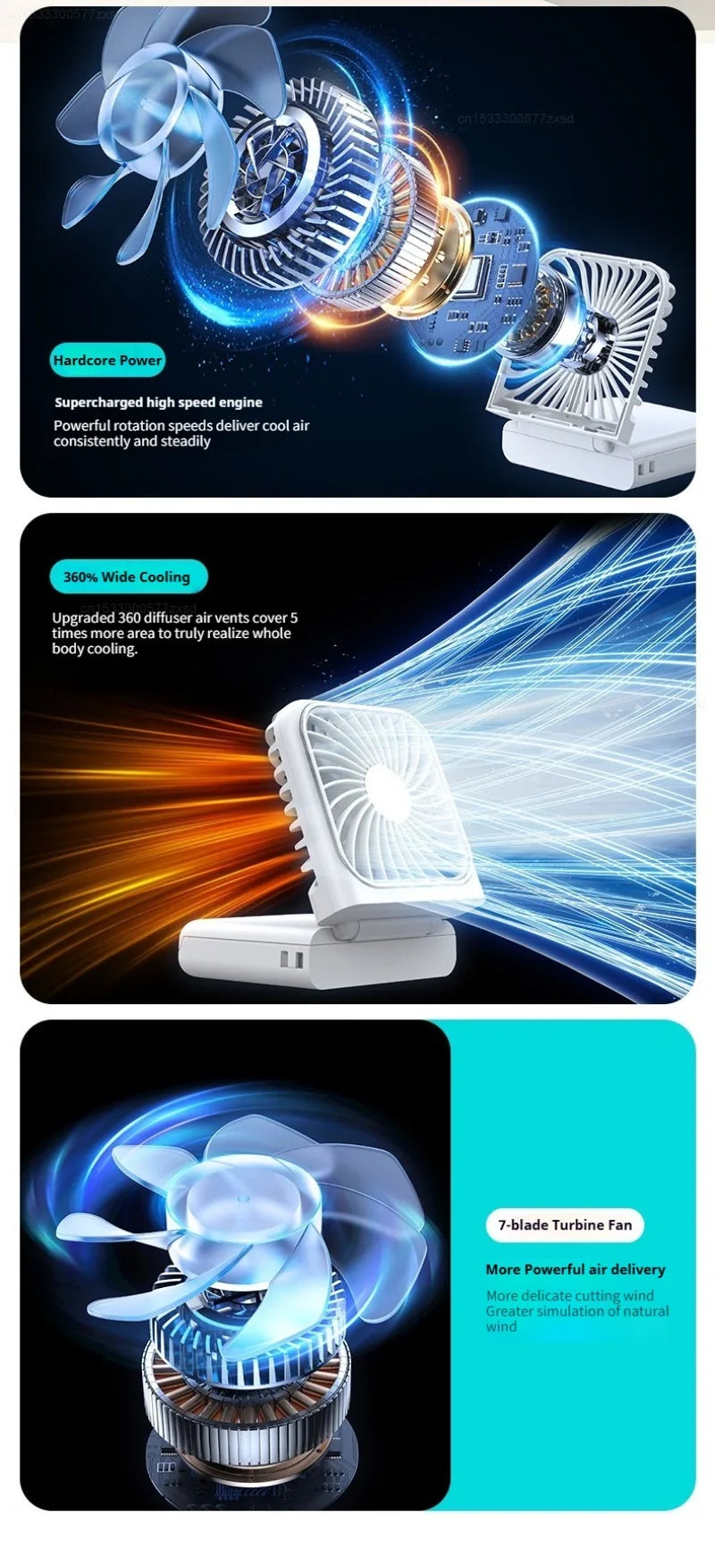 Portable Folding Electric Fan 3-in-1 Mini Handheld Cooling Fan Handheld with Power Bank Makeup Mirror Student Small Fan Outdoor